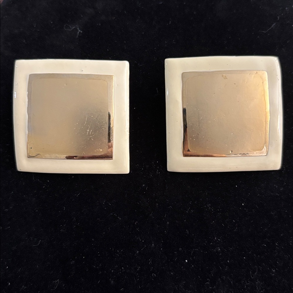 Vintage Don Lin Gold and Cream Square Earrings